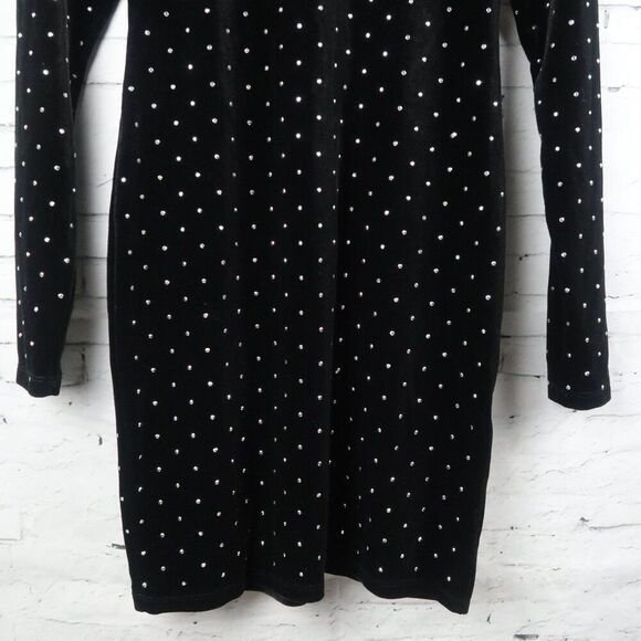 H&M BLACK VELVET RHINESTONE STUDDED LONG SLEEVE HIGH NECK DRESS SIZE SMALL - Picture 8 of 12